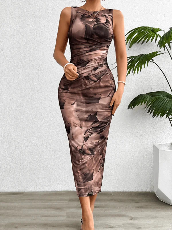 Brown sleeveless mesh dress