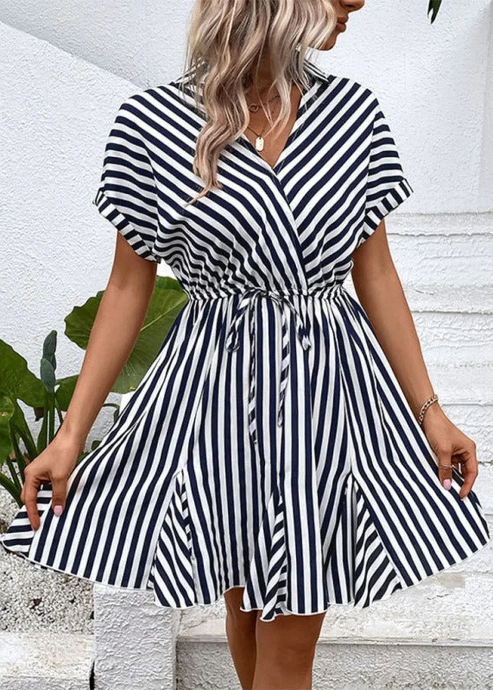 Close-up of stripe pattern on casual dress