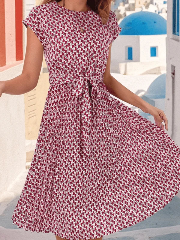 White printed short sleeve dress