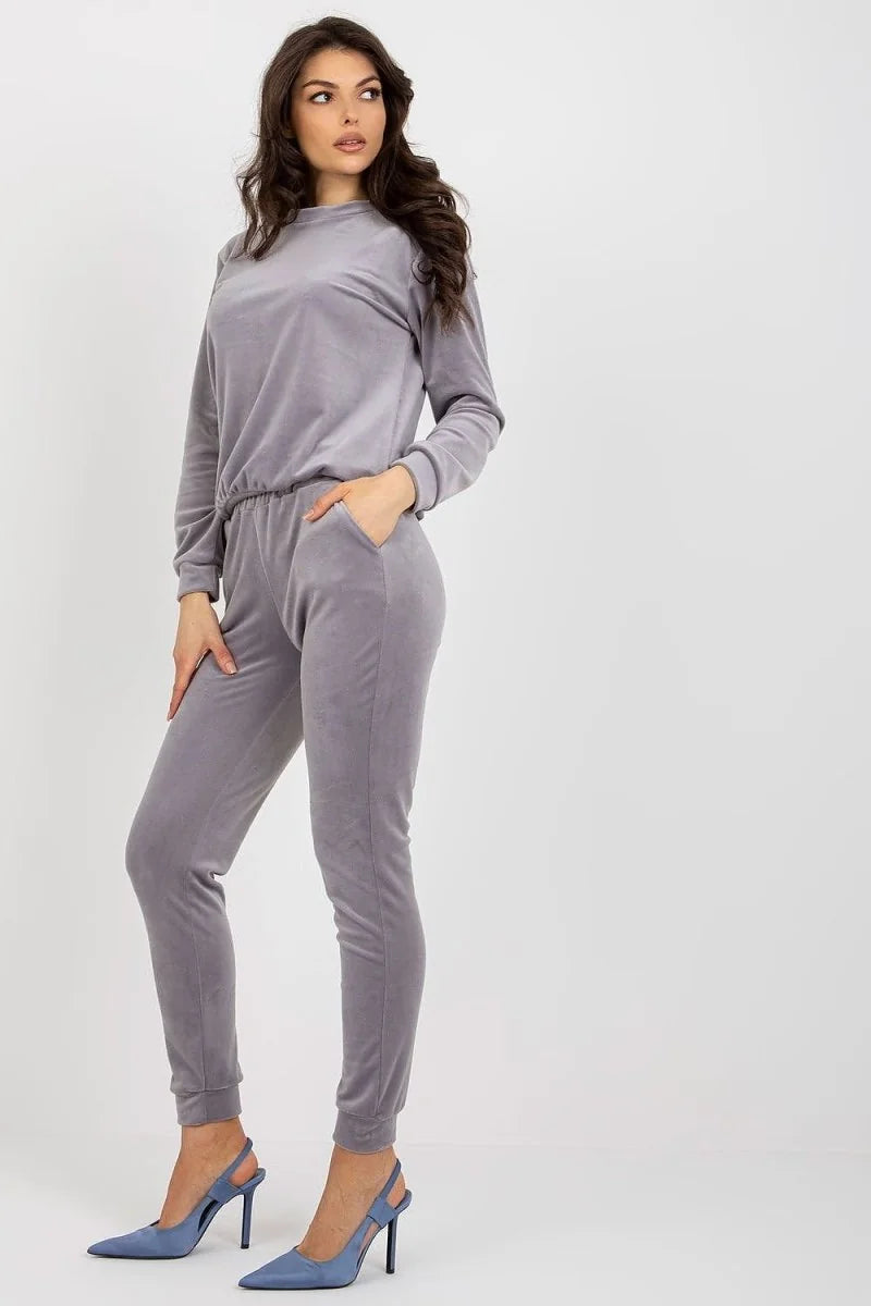 Pink velour blouse and pants set