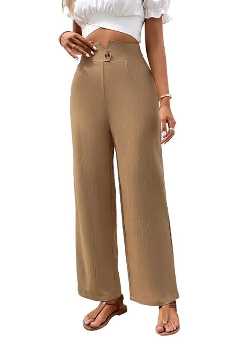 Close-up of the tie belt on casual pants