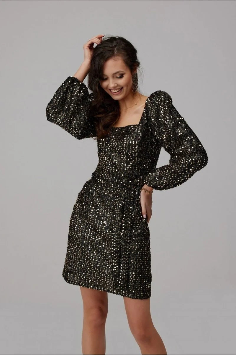 Grey sequin mini dress with buff sleeves