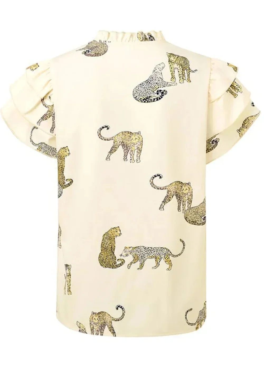 Women's black V-neck printed ruffle sleeve top