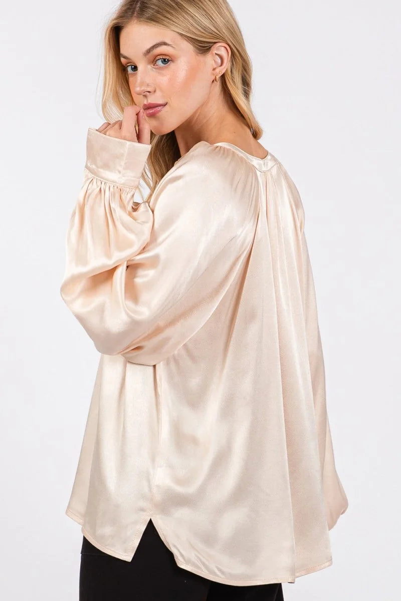 Champagne long sleeve viscose blouse