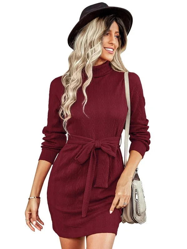 Cracker khaki high neck lace up wrap dress