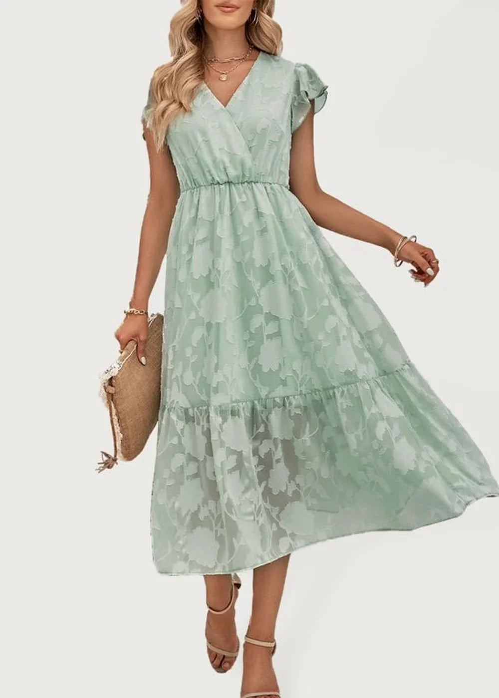 Pink V-neck floral sleeveless maxi dress