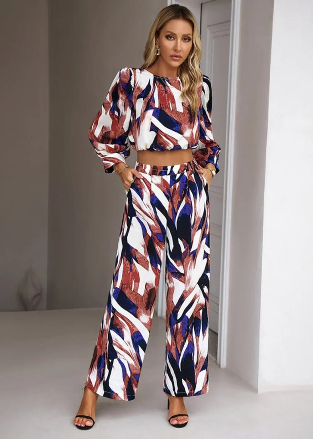 Yellow printed two-piece suit