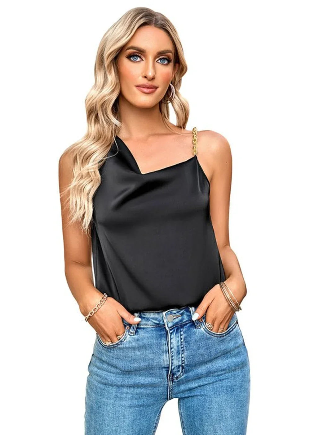 Close-up of satin fabric on a sleeveless top