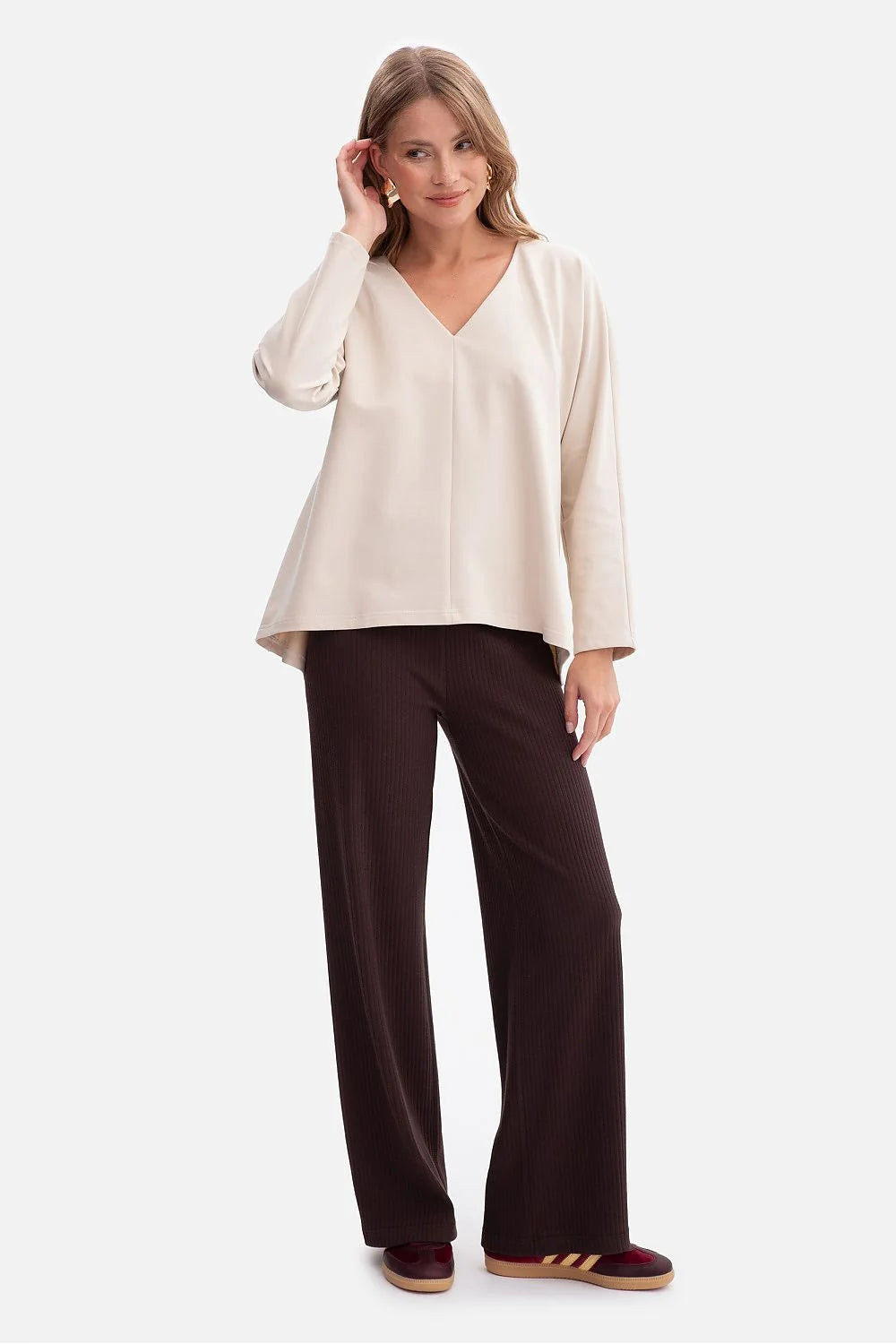 Soft Jersey V-Neck Blouse with Oversized Fit