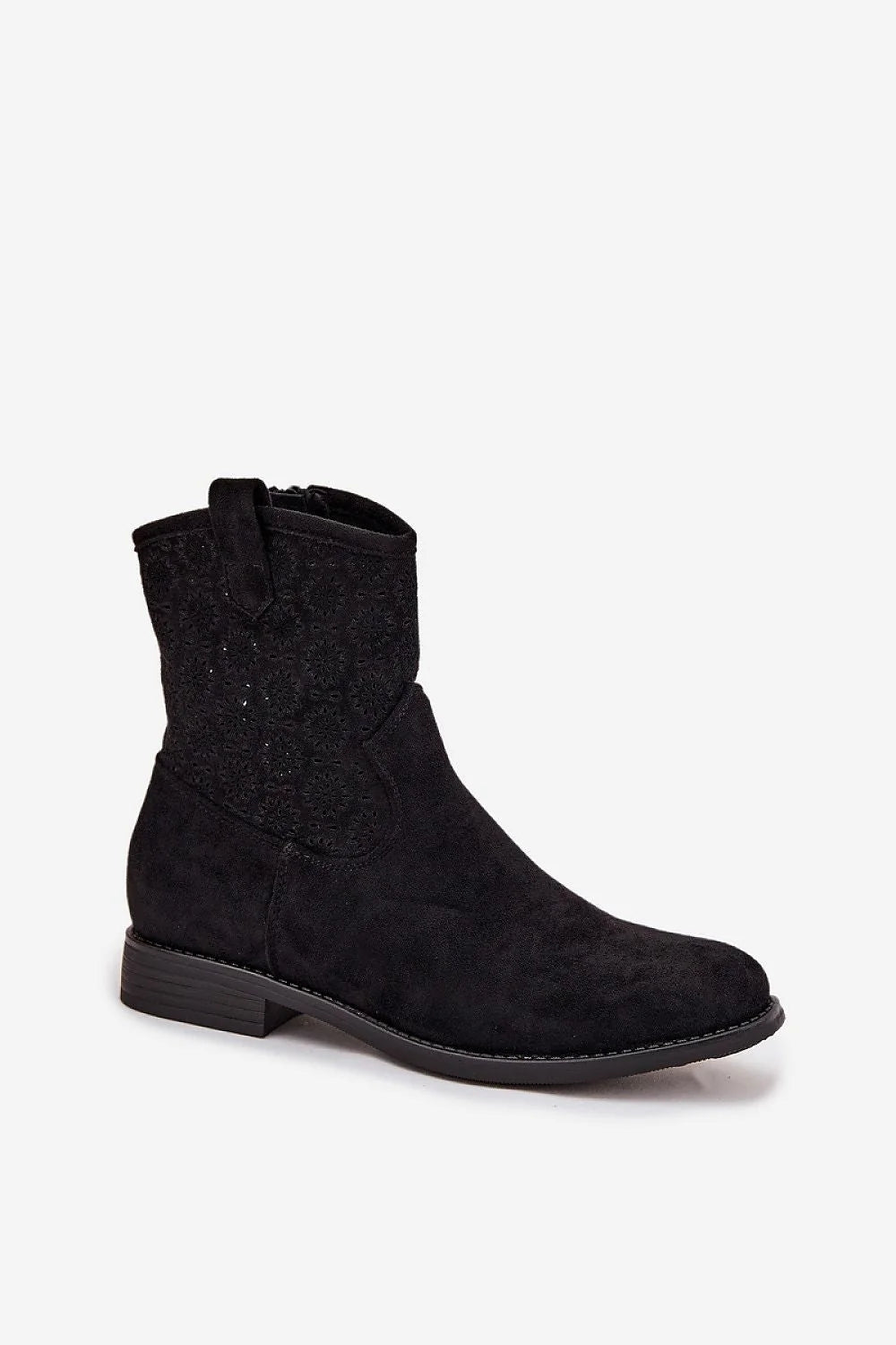 Black Eco Suede Ankle Boots with Lace Detail