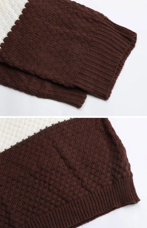 Close-up of the color block pattern on a sweater