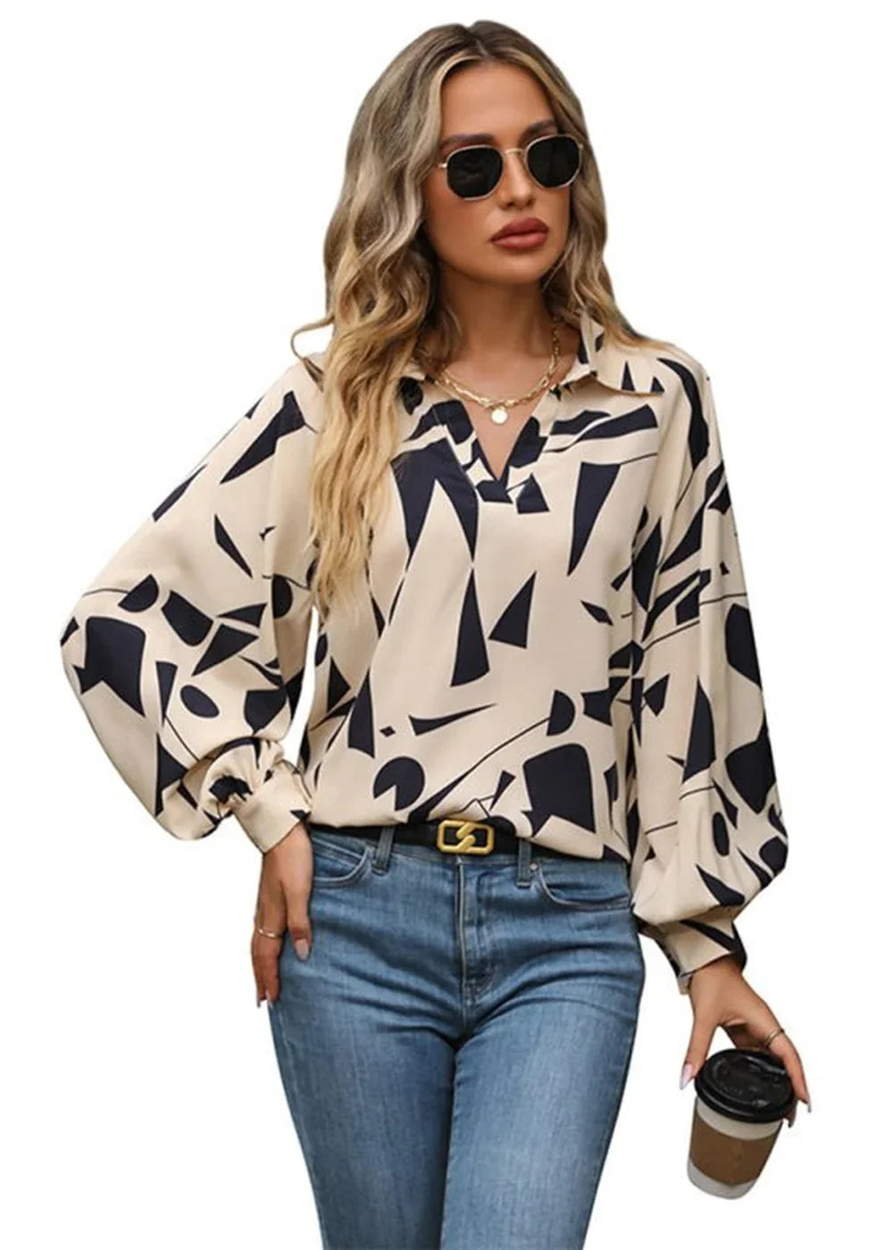 Close-up of the print on a women's shirt