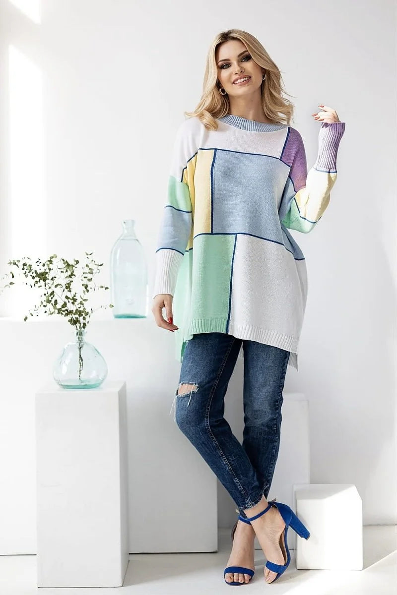 Multicolor block pattern jumper sweater