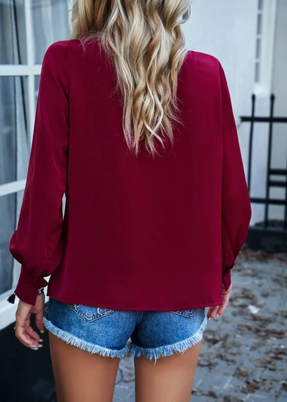 Khaki lace collar long sleeve top
