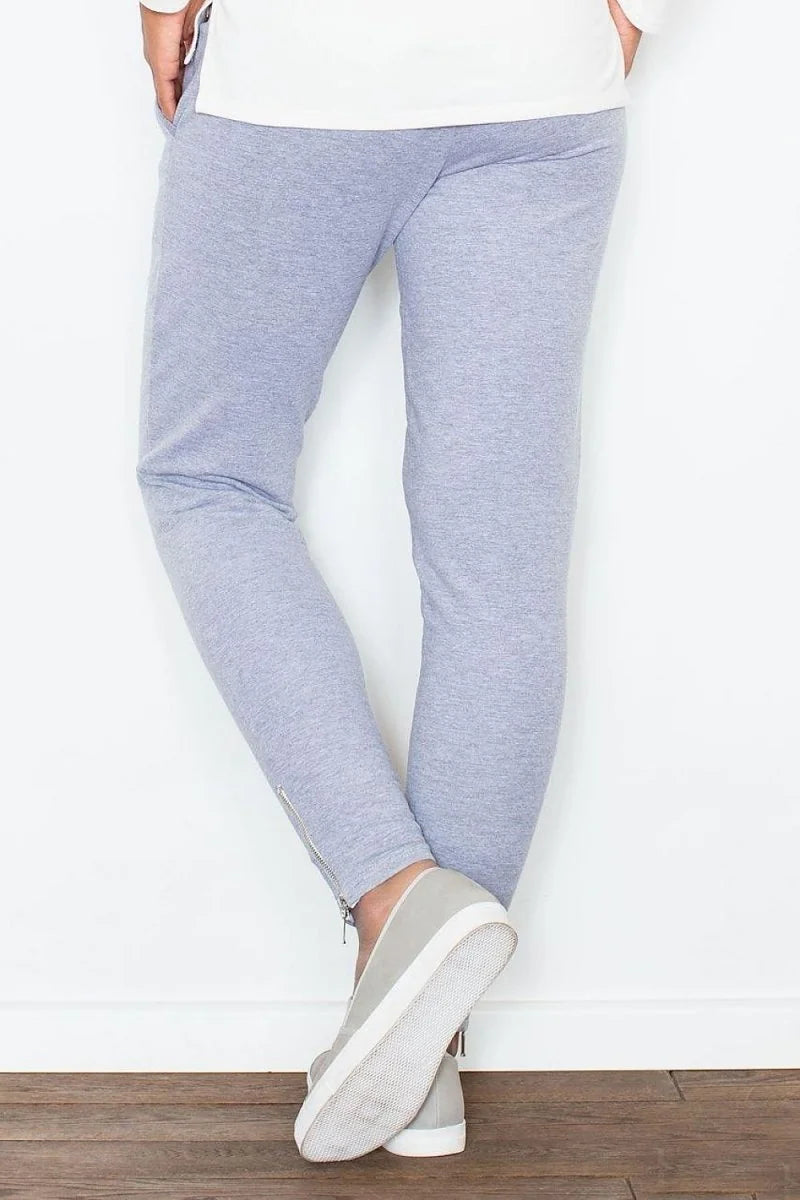 Beige women's tapered cotton trousers