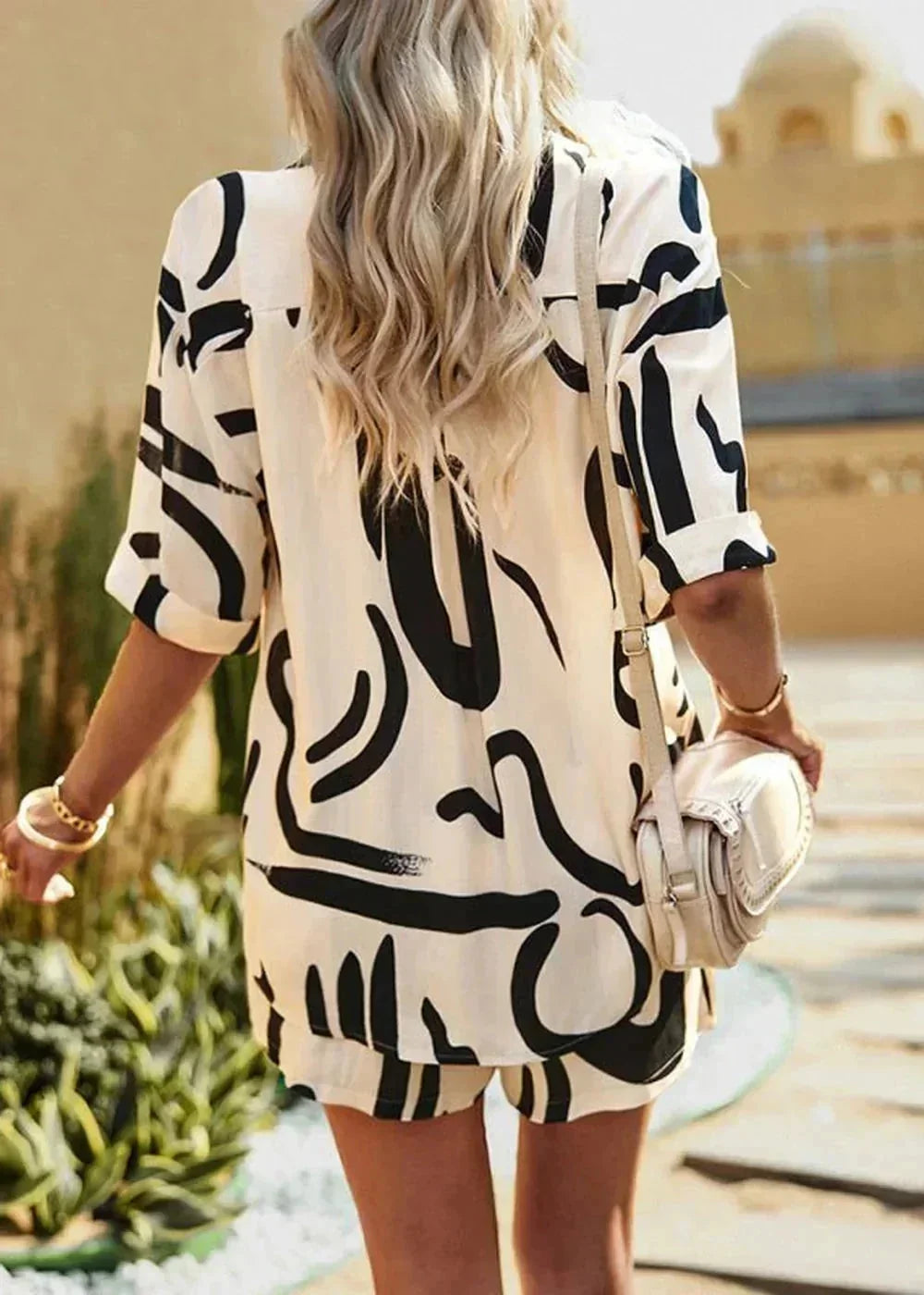 White abstract print two-piece set