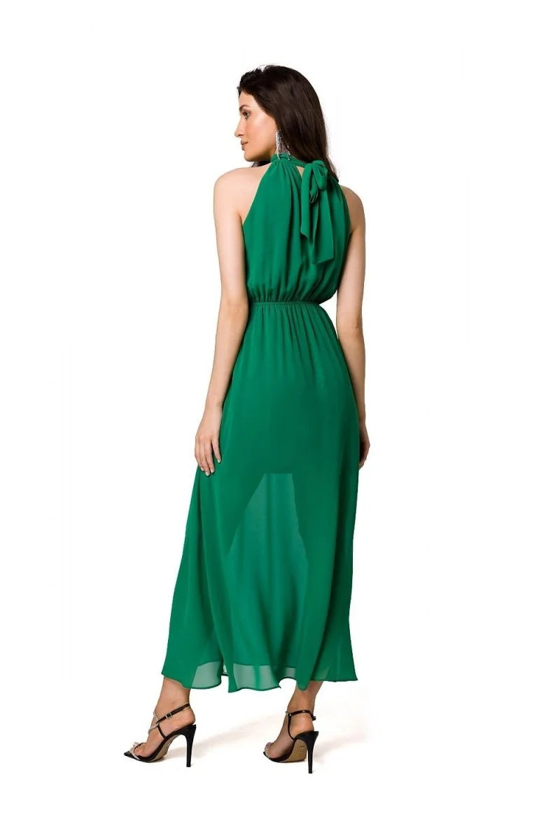 Orange chiffon halter neck midi dress