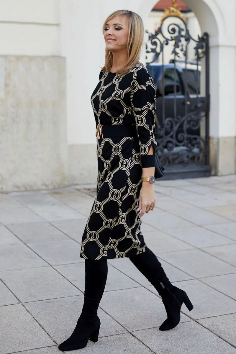 Pink jacquard knit day dress