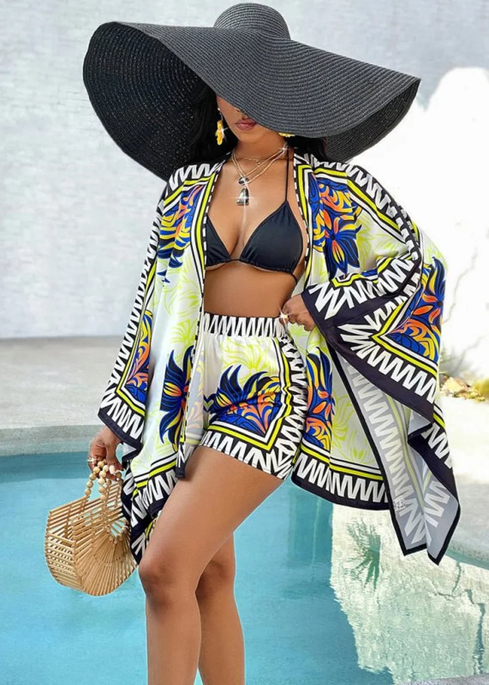 Close-up of the printed fabric on the two-piece set
