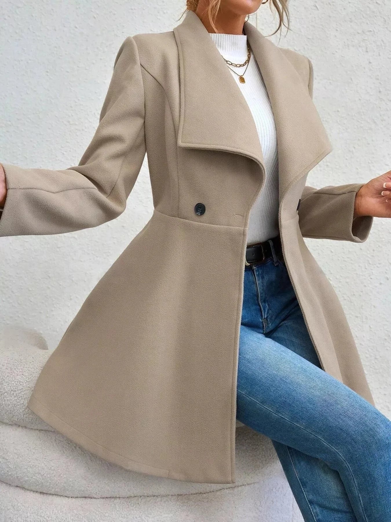 Black collared double-breasted coat