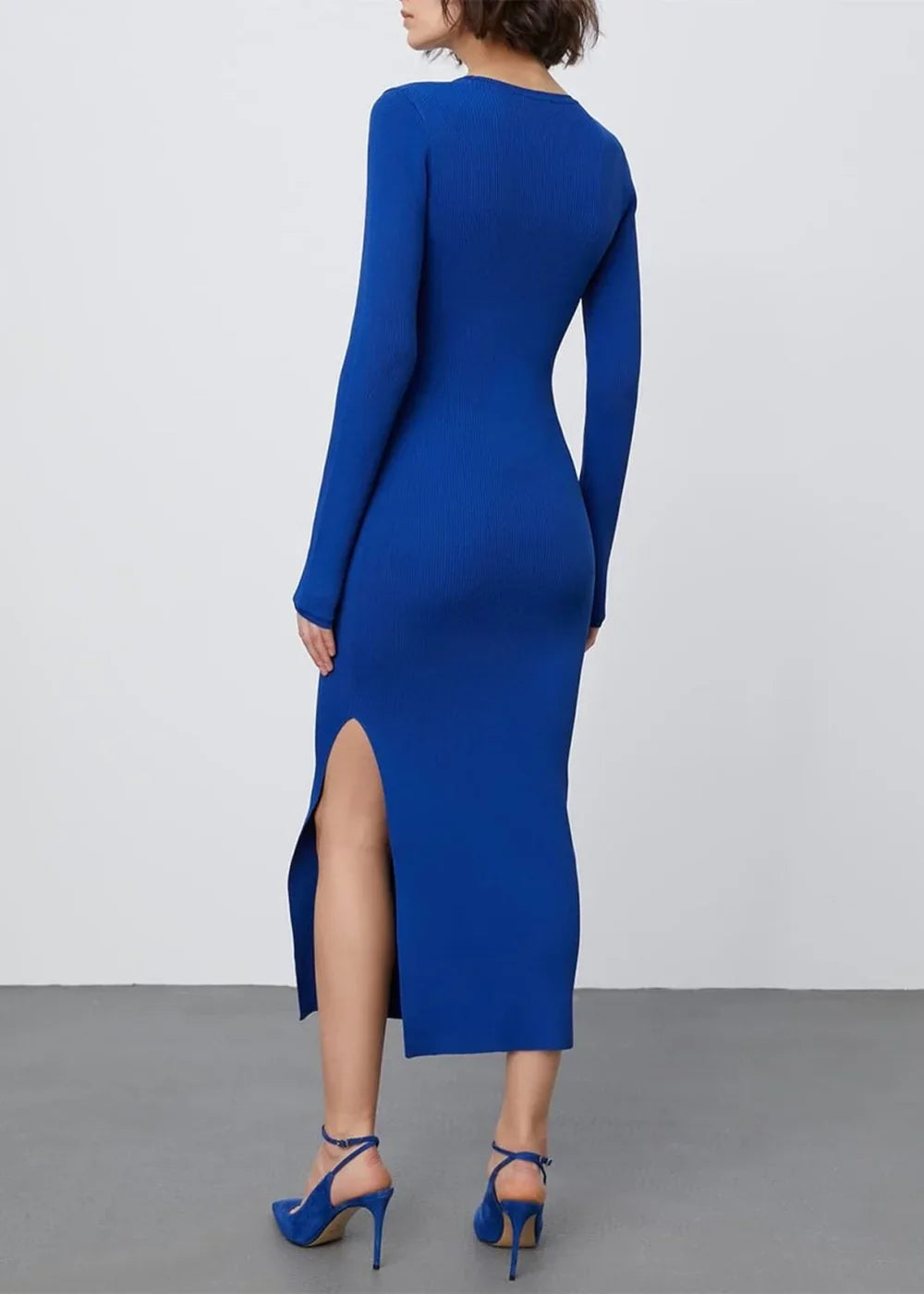 Hot Pink Round Neck Slit Sweater Dress