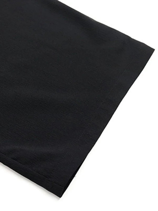 Close-up of black textured polyester fabric with a subtle vertical weave.
