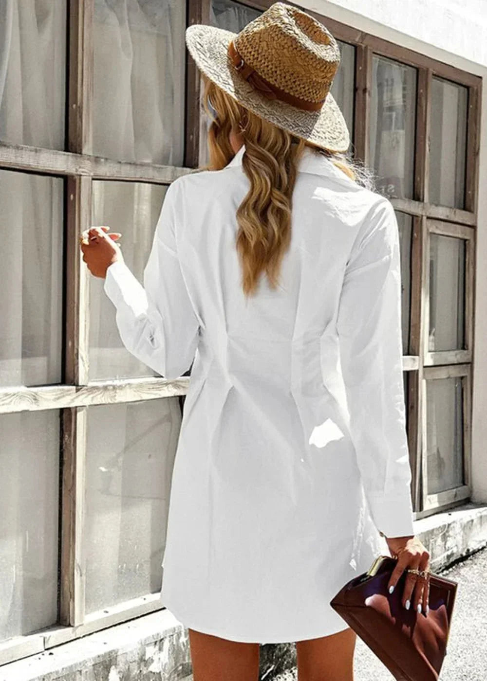 Black women's solid color shirt dress