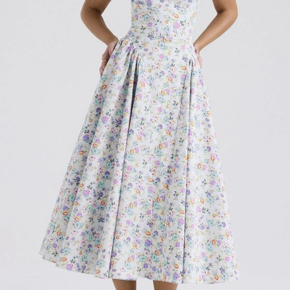 Floral Square Neck Midi Dress