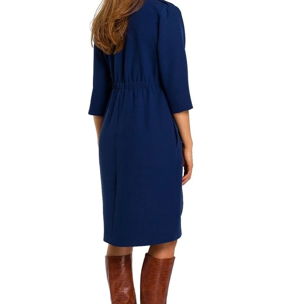 Elegant Navy Midi Shirt Dress