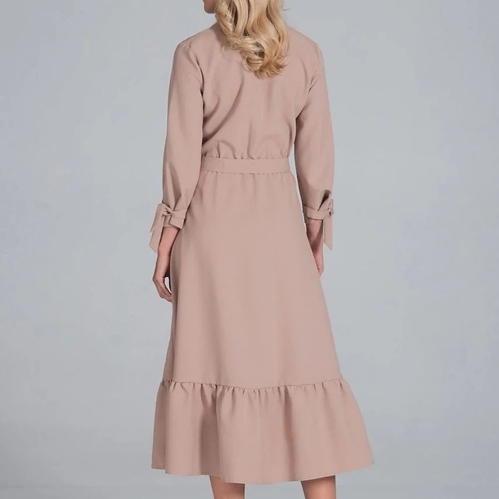 Maxi Dress Ruffle Hem V-Neck Buttoned