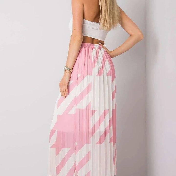 Patterned Pleated Midi Skirt with Elastic Waist