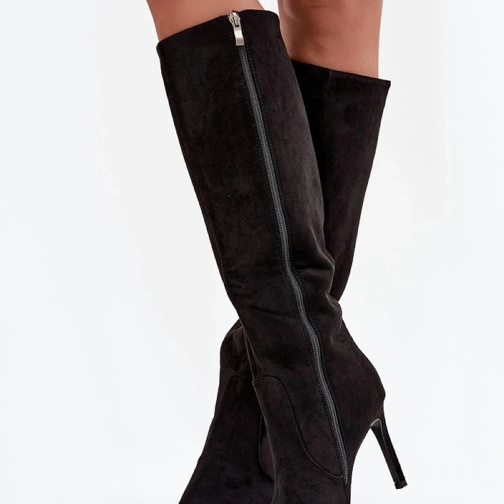 Black Suede Stiletto Heel Boots