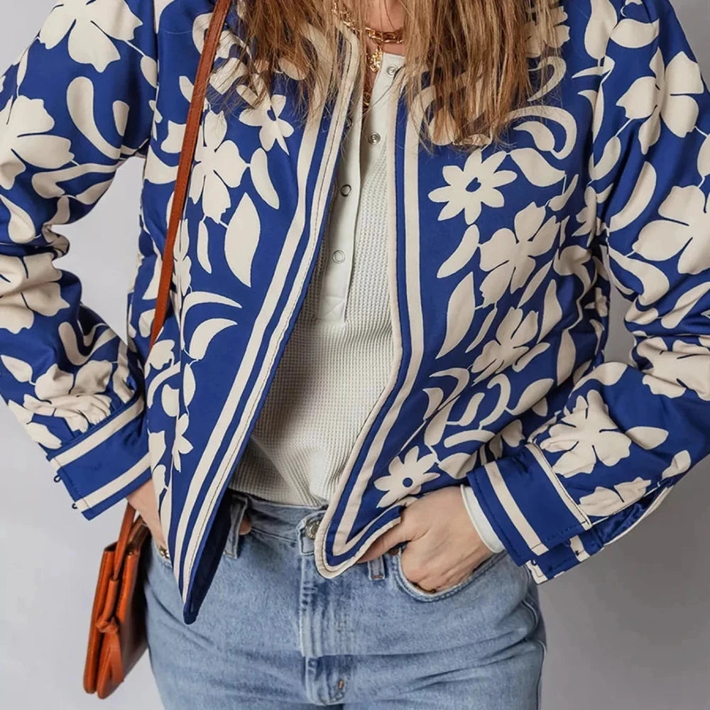 Floral Print Button Jacket with Cuffs