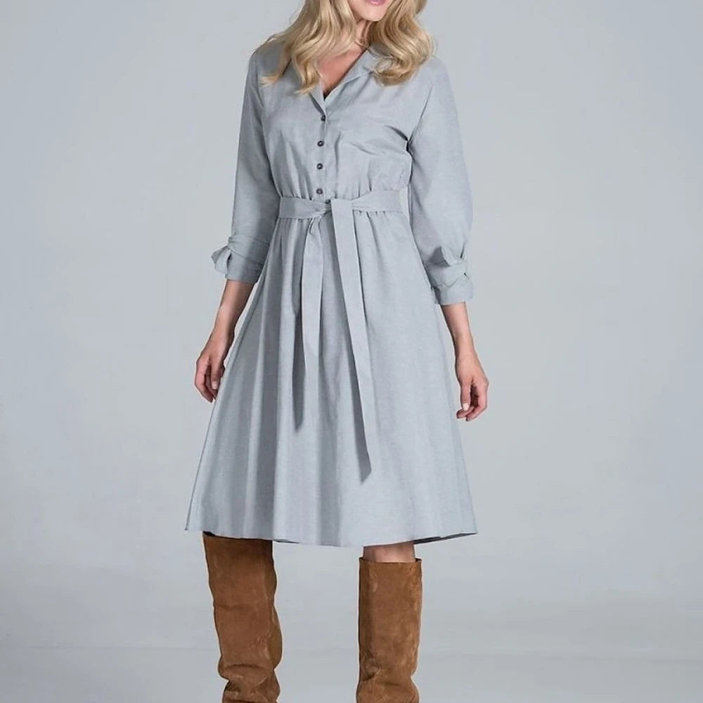Women's Midi Dress with Collar and Belt