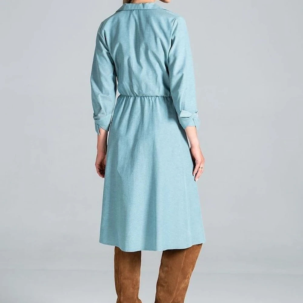 Women's Midi Dress with Collar and Belt