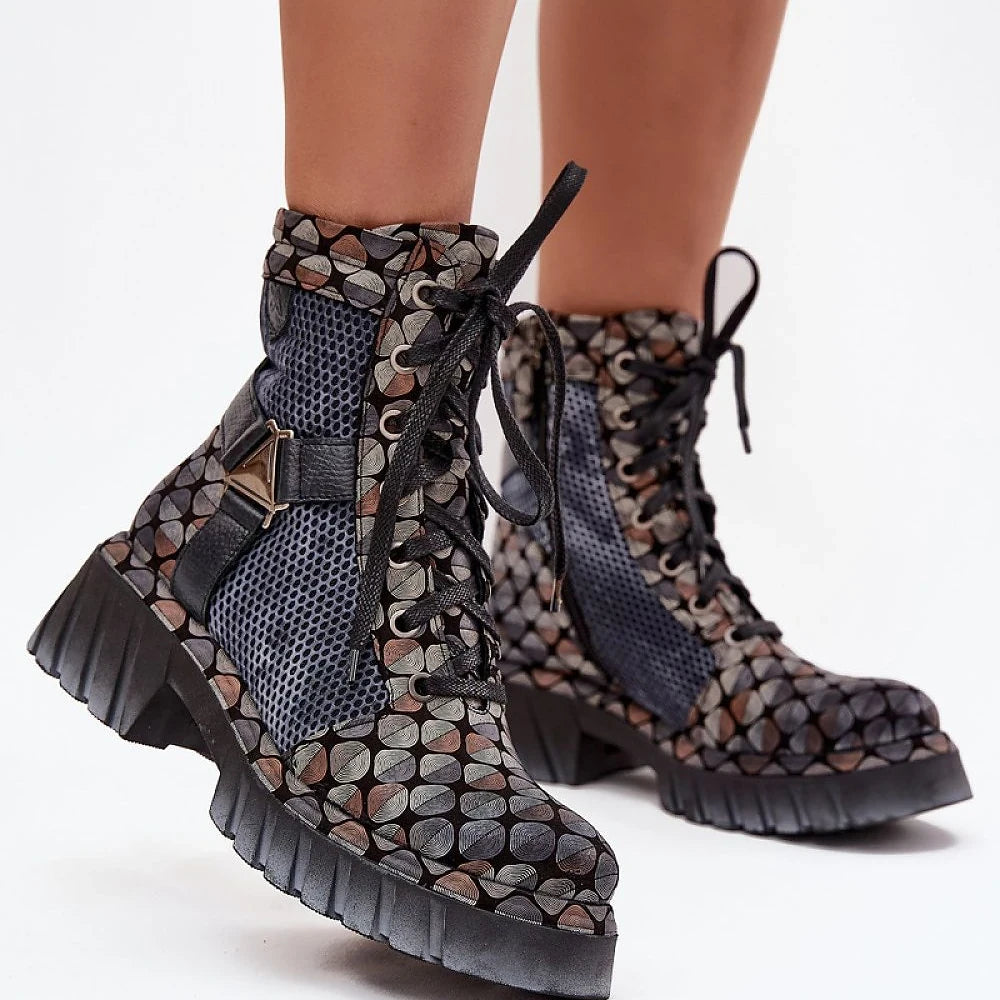Women's Leather Platform Work Boots