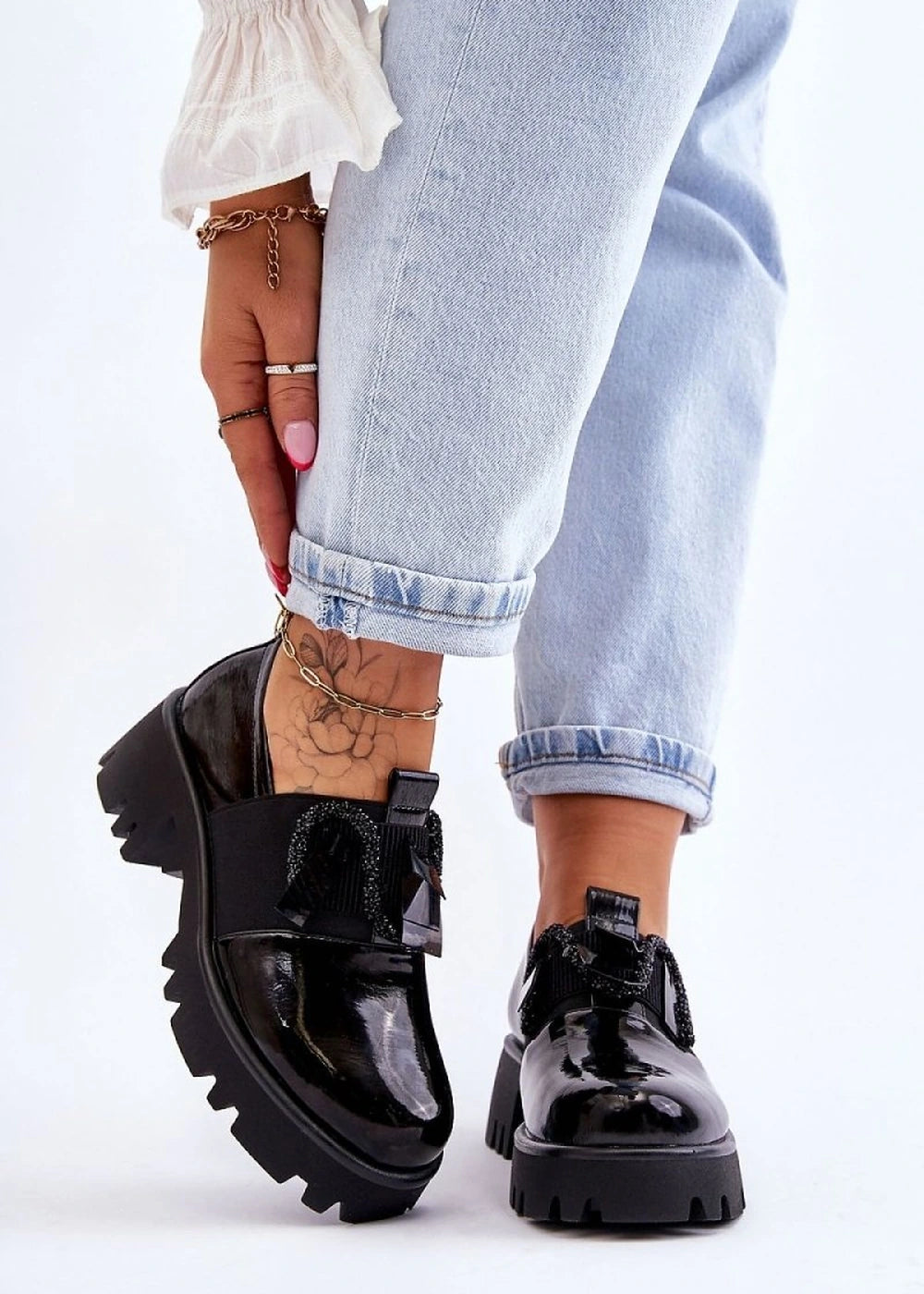 Black Eco-Leather Low Heel Platform Shoes