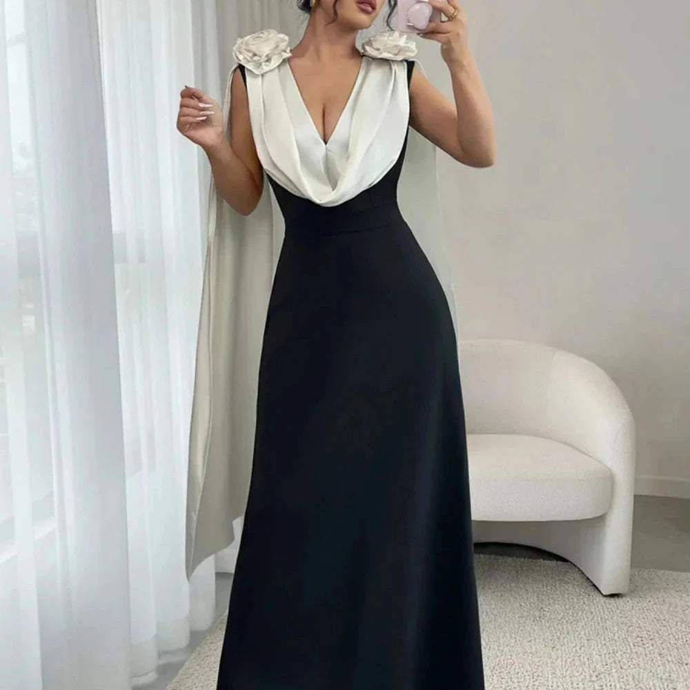 Floral Applique Two Tone Maxi Dress