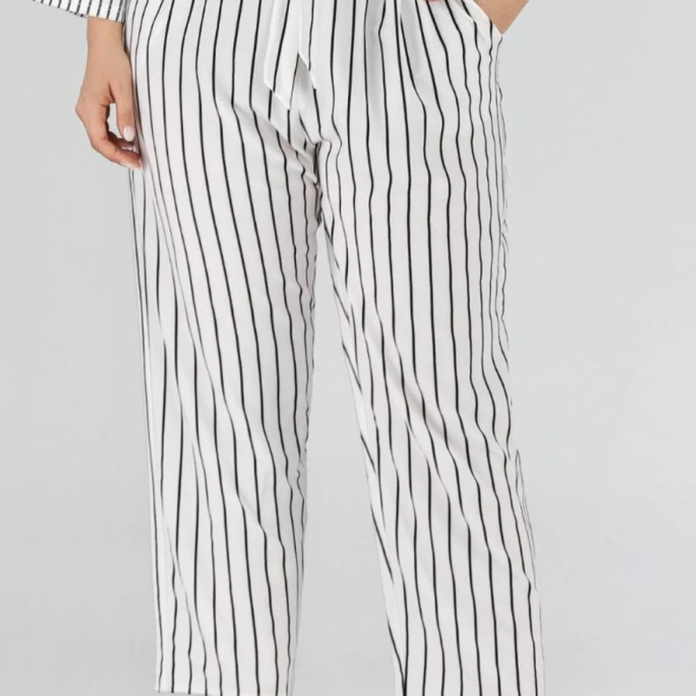 Striped Paperbag Waist Cropped Pants
