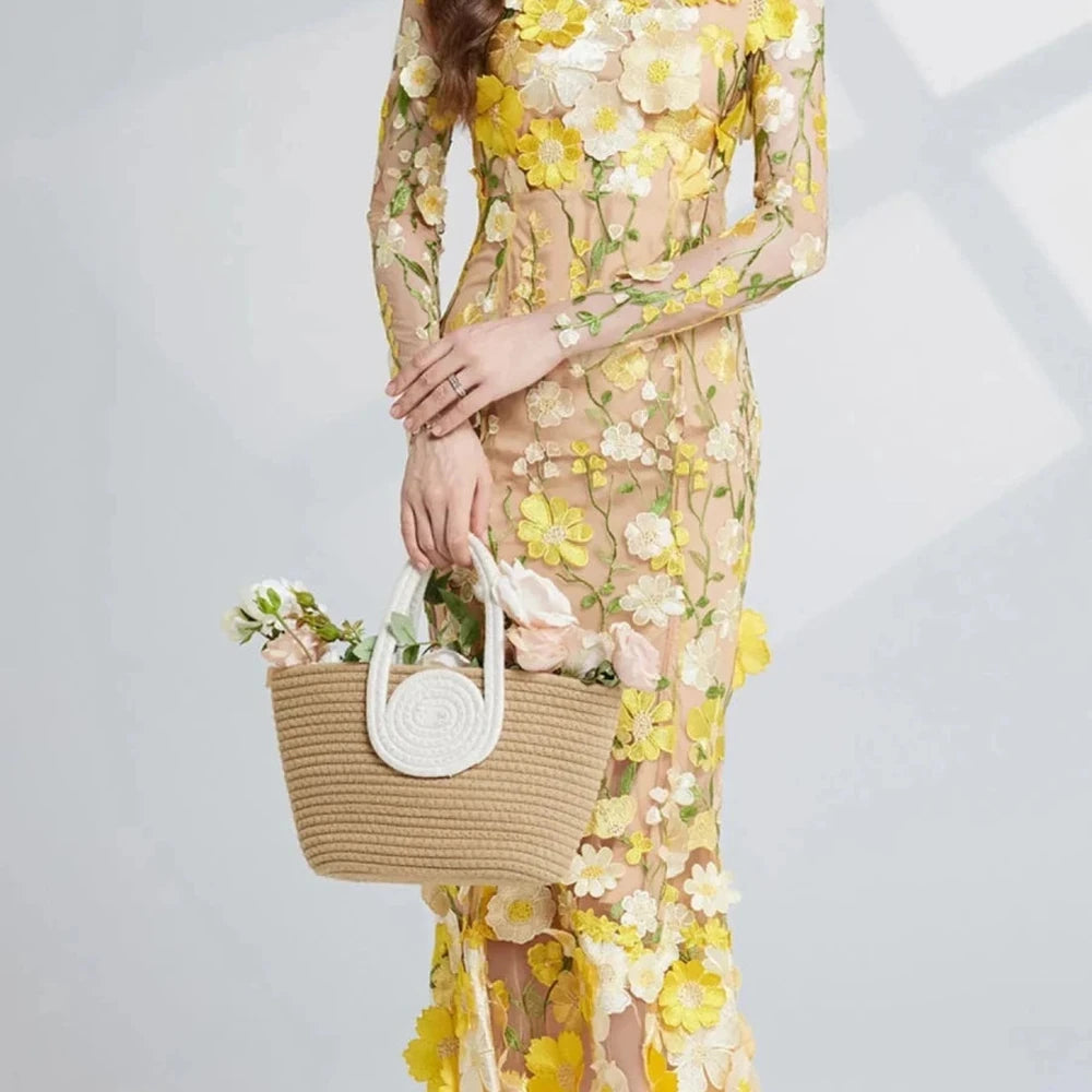 Floral Embroidered Mesh Midi Dress