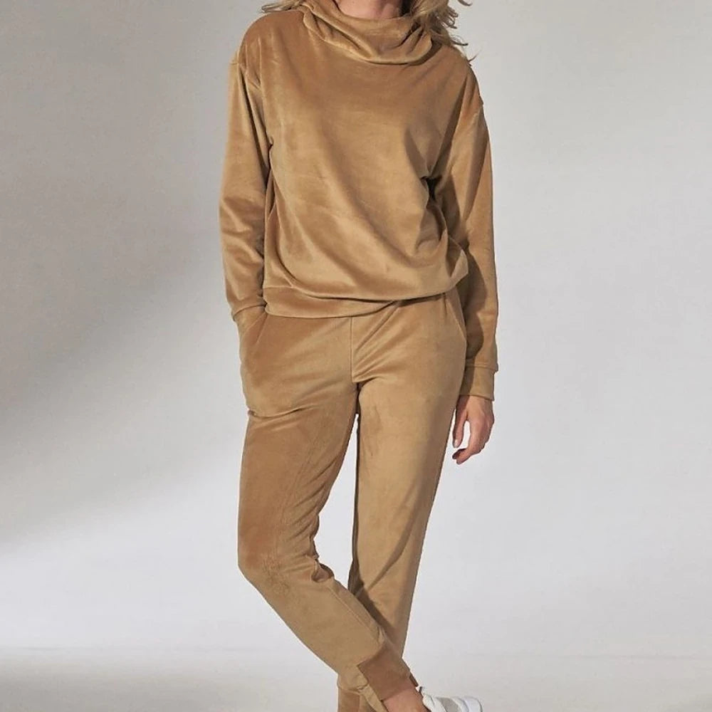 Green Velour Tracksuit Trousers with Drawstring Waist