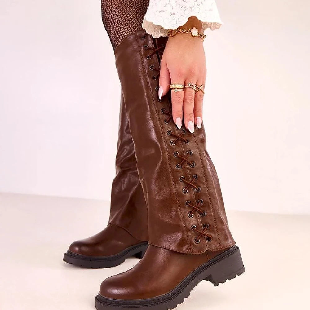 Thigh-High Boots with Detachable Layer & Lacing