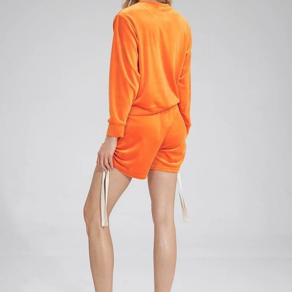 Short Velour Sweatshirt Ribbed Cuffs