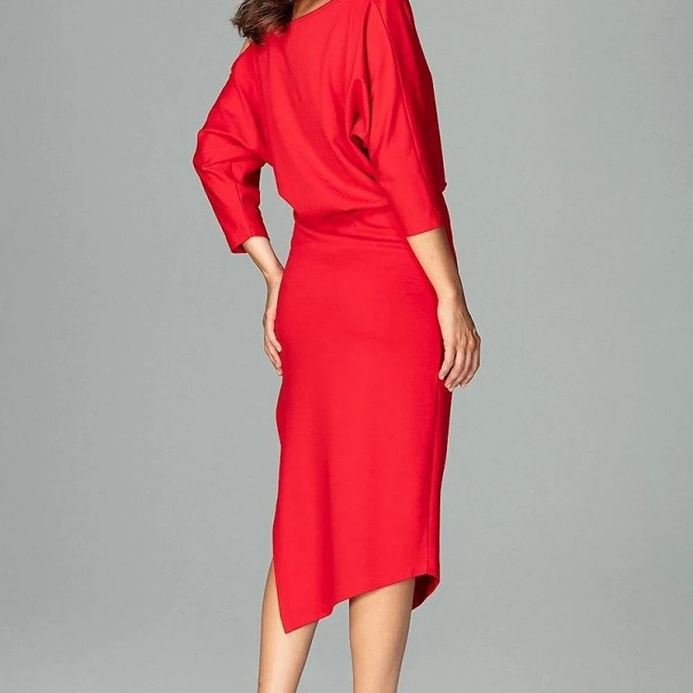 Asymmetrical Evening Dress with Kimono Sleeves
