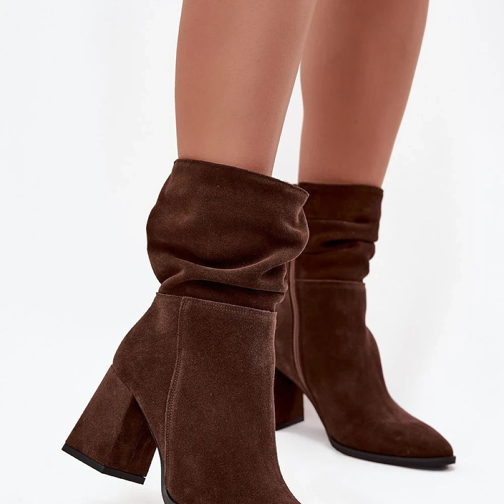 Suede Ankle Boots with Column Heel