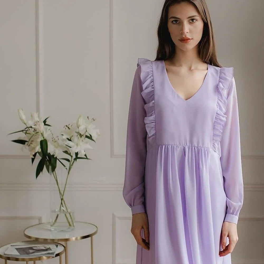 Flowy Chiffon Midi Dress with Ruffled Sleeves