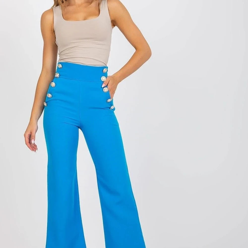 High-Waisted Trousers with Decorative Buttons