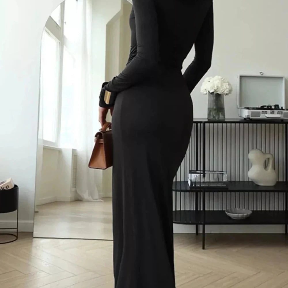 Turtleneck Slit Maxi Dress