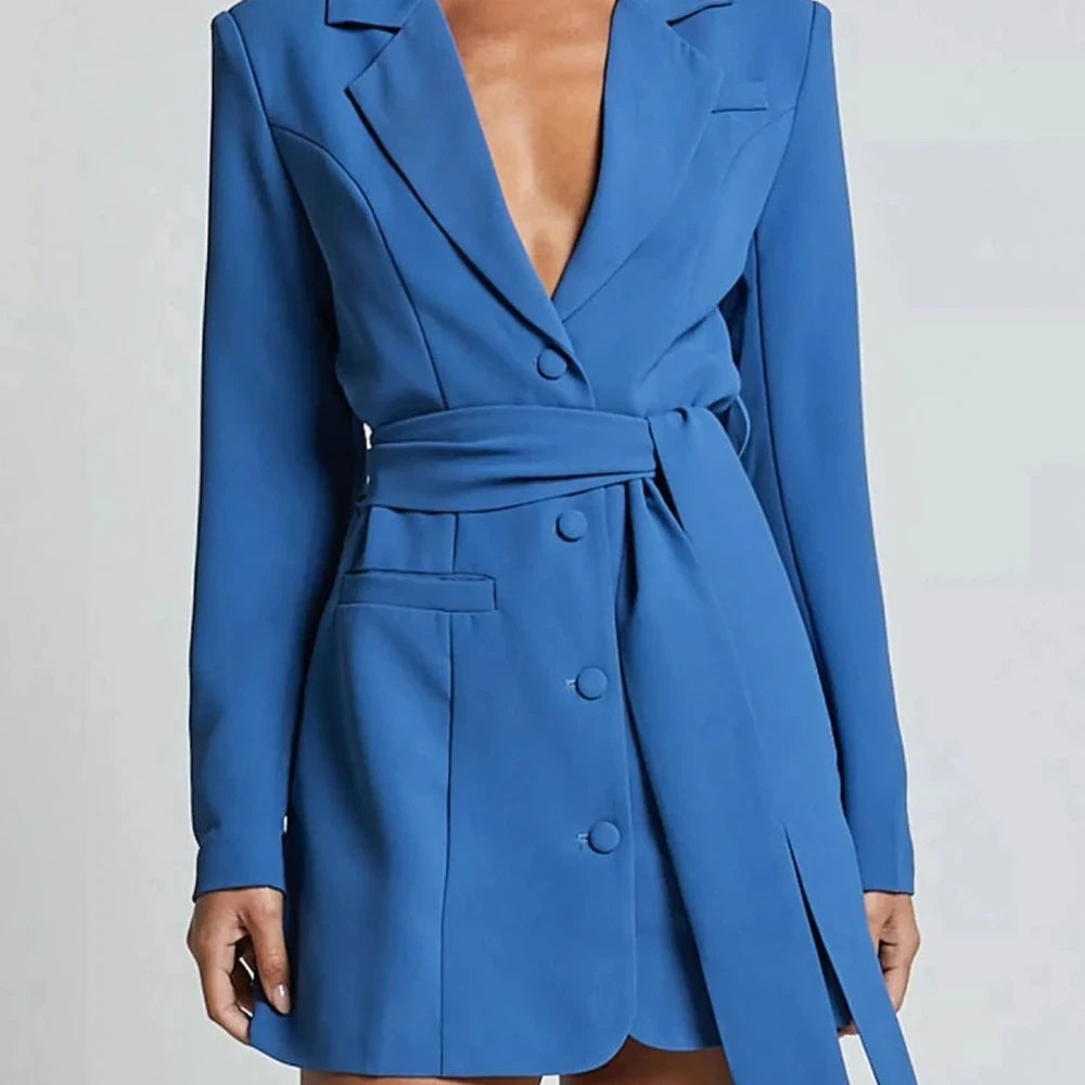 Lapel Collar Tie Waist Blazer