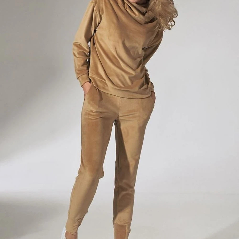 Green Velour Tracksuit Trousers with Drawstring Waist